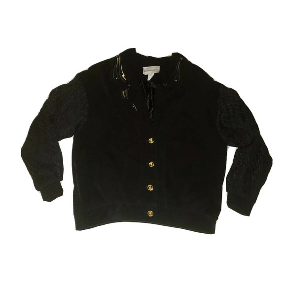 Vintage 80s Bomber Jacket Brenda Goode Black Lace Suede Gold Button‎ Womens - Picture 1 of 5